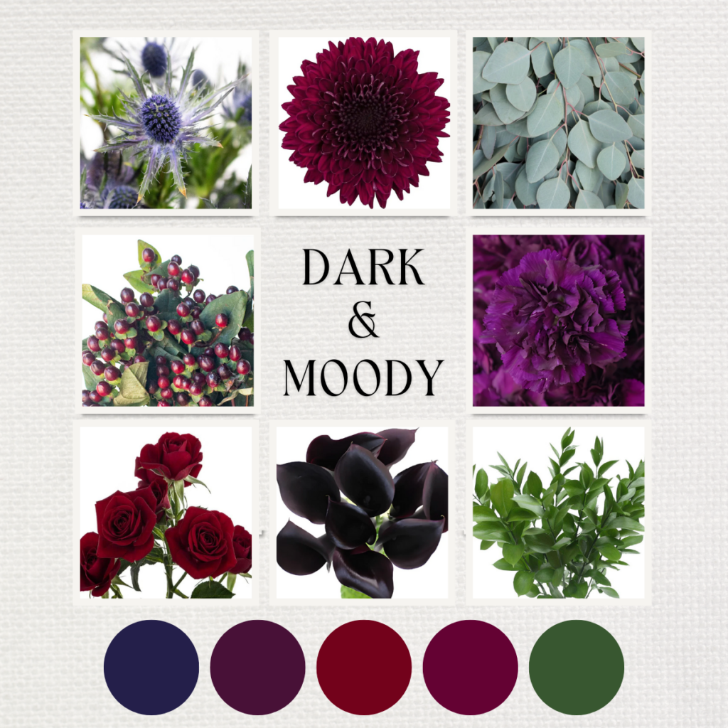 Dark and Moody Color Palette - Just Bloom'd Weddings, Wedding Florist in Sudbury, MA.
